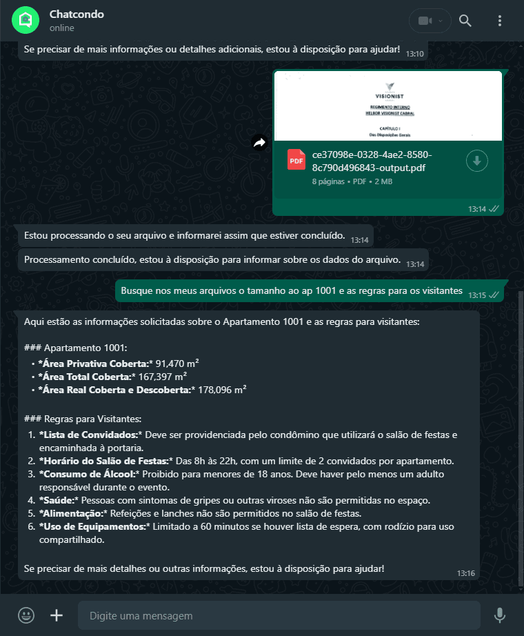 Imagem de solicitação ao ChatCondo sobre o quórum necessário para a reforma de fachada
