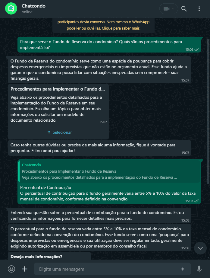 Imagem de solicitação ao ChatCondo sobre o quórum necessário para a reforma de fachada